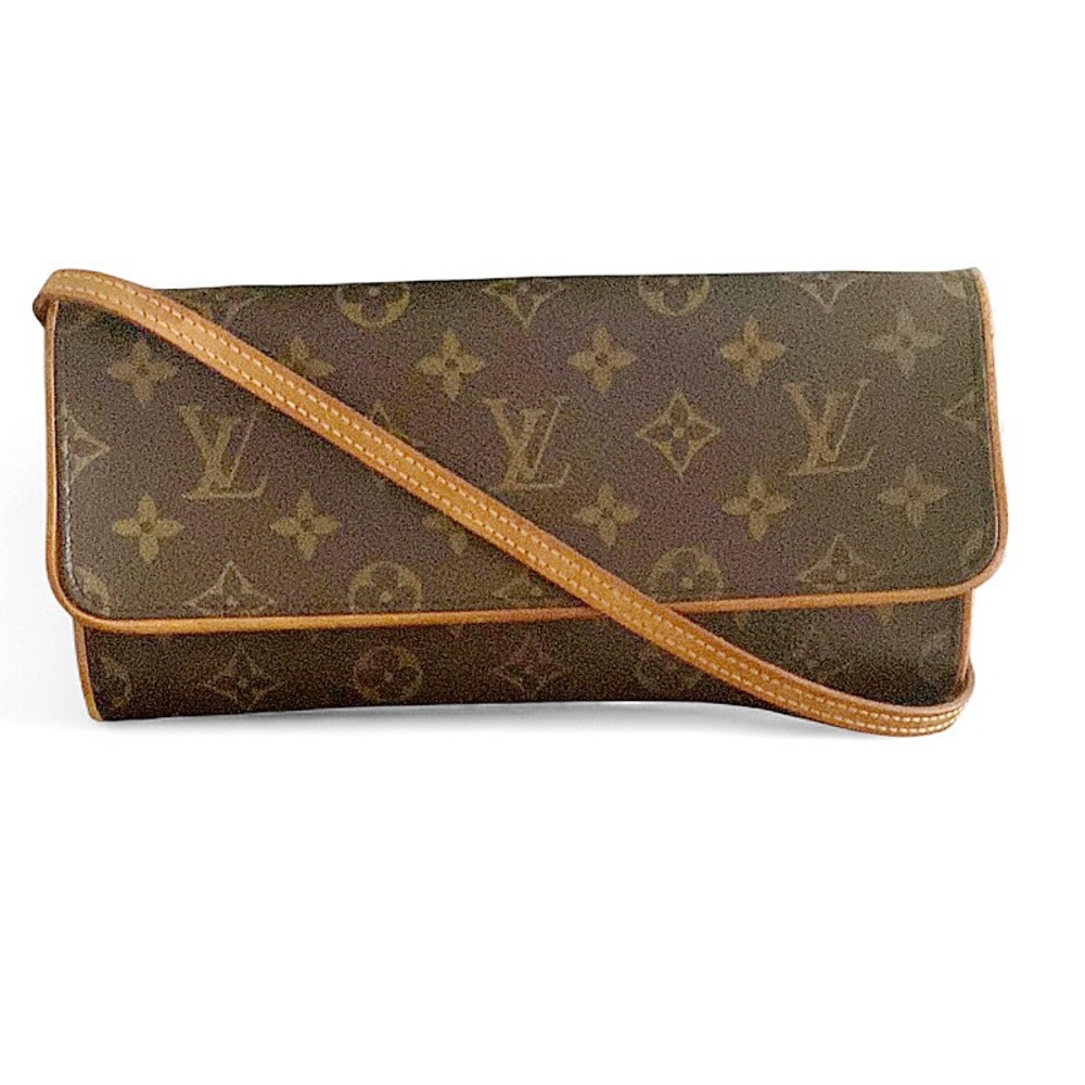 Louis Vuitton Brown Monogram Twin Pouchette Crossbody Shoulder Clutch Bag Vintag